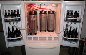 Best choice: a bottom-freezer fridge w/ room for 6+ soda kegs.